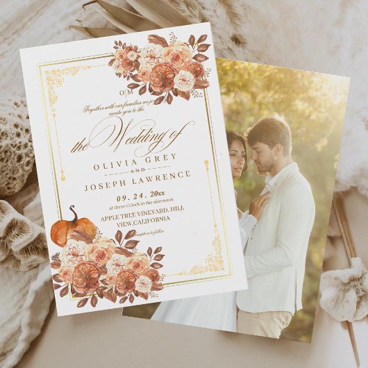 Invitation Élégant or Terracotta Floral Boho Rustique Mariage