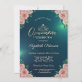 Invitation Elégant or Tiara Floral Rose Quinceañera (Devant)