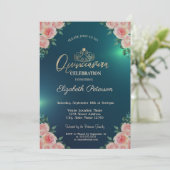 Invitation Elégant or Tiara Floral Rose Quinceañera (Debout devant)