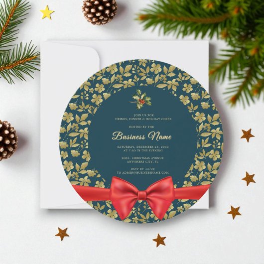 Invitation Élégant or turquoise Noël Business Party Invitatio