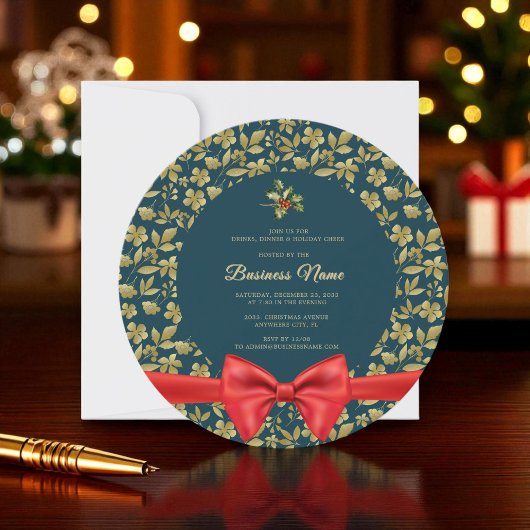 Invitation Élégant or turquoise Noël Business Party Invitatio