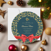 Invitation Élégant or turquoise Noël Business Party Invitatio