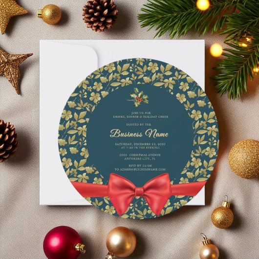 Invitation Élégant or turquoise Noël Business Party Invitatio