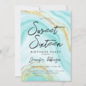 Invitation Elégant or Turquoise Parties scintillant Chic Marb (Devant)