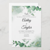 Invitation Elégant or & verdure Arrière - plan Aquarelle (Devant / Derrière)