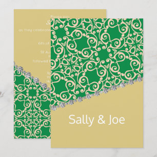 Invitation Élégant OR VERT ABSTRAIT Mariage diamant