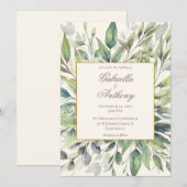 Invitation Elégant or vert Feuille Aquarelle Mariage (Devant / Derrière)