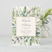 Invitation Elégant or vert Feuille Aquarelle Mariage (Debout devant)
