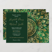 Invitation Élégant or vert Mandala Floral (Devant / Derrière)