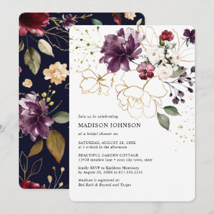 Invitation Élégant or vin bordeaux floral Shower de mariage