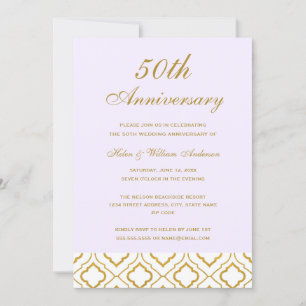 Invitation Élégant Or & Violet 50ème Anniversaire de Mariage