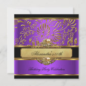 Invitation Élégant Or Violet Damassé Perle Soirée (Devant)