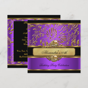 Invitation Élégant Or Violet Damassé Perle Soirée