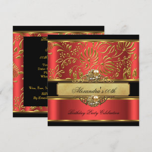 Invitation Élégant Orange Brûlé Rouge Or Damassé Perle Soirée