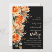 Invitation Elégant orange et noir Mariage floral (Devant)