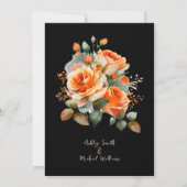 Invitation Elégant orange et noir Mariage floral (Dos)
