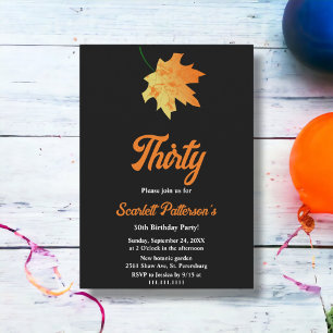 Invitation Elégant Orange Fall Feuilles Noir 30e anniversaire