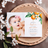 Invitation Élégant Orange Floral Photo Baptême