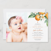 Invitation Elégant Orange Floral Photo Première Communion Sai (Devant)