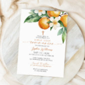 Invitation Élégant Orange Floral Première Sainte Communion