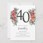 Invitation Elégant Orange & Flore Rouge 40e anniversaire (Devant)