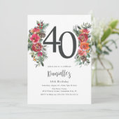 Invitation Elégant Orange & Flore Rouge 40e anniversaire (Debout devant)
