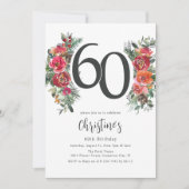 Invitation Élégant Orange & Flore Rouge 60e anniversaire (Devant)