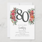 Invitation Elégant Orange & Flore Rouge 80e anniversaire (Devant)