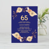 Invitation Elégant Orange Flower Gold Navy Bleu Anniversaire (Debout devant)