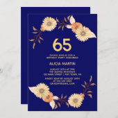 Invitation Elégant Orange Flower Gold Navy Bleu Anniversaire (Devant / Derrière)