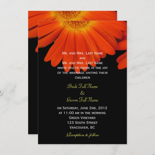 Invitation Élégant orange gerbera marguerite fleurs mariage (Devant / Derrière)