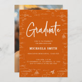 Invitation Elegant Orange Graduate Math Photo Graduation (Devant / Derrière)