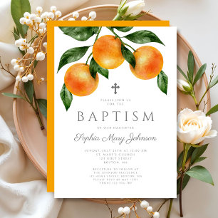 Invitation Élégant Oranges Baptême fille