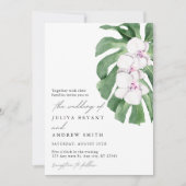 Invitation Elegant Orchid on Tropical leaf script wedding (Devant)