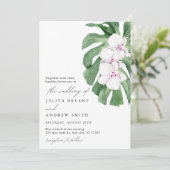 Invitation Elegant Orchid on Tropical leaf script wedding (Debout devant)