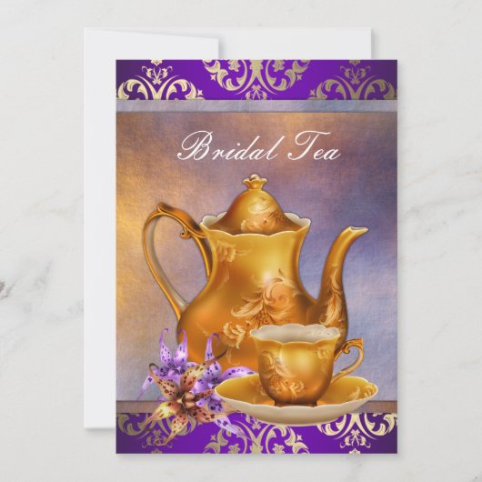 Invitation Elegant Orchidée Or et Pourpre Fête de Thé de Mari (Devant)