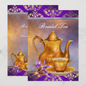Invitation Elegant Orchidée Or et Pourpre Fête de Thé de Mari (Devant / Derrière)