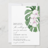 Invitation Élégant Orchidée sur un script de feuille tropical (Devant)