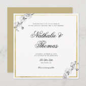 Invitation Elégant Orchidées Black White Gold Mariage (Devant / Derrière)