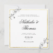 Invitation Elégant Orchidées Black White Gold Mariage (Devant)