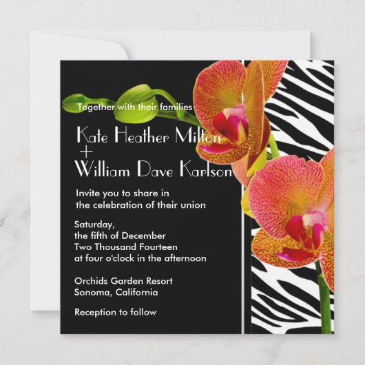 Invitation Elégant Orchidées Zebra Imprimer Mariage Invite (Devant)
