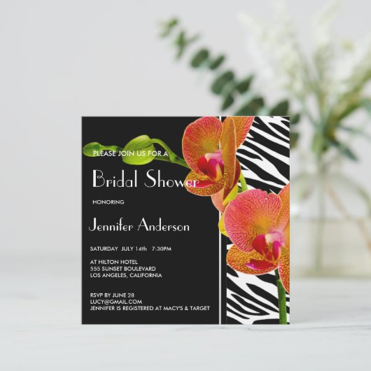 Invitation Elegant Orchids Zebra Imprimer Fête des mariées In (Debout devant)