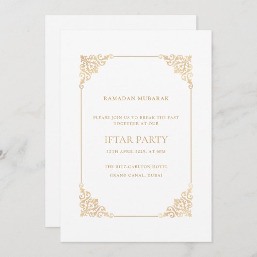 Invitation Elegant Ornate Baroque Gold Script Iftar Party (Devant / Derrière)