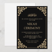 Invitation Elegant Ornate Black Gold Nikah Ceremony Wedding (Devant / Derrière)