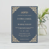 Invitation Elégant Ornate Bleu Script Mariage musulman (Debout devant)