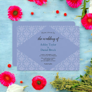 Invitation Elégant Ornate Damask Marine Bleu Classic Mariage