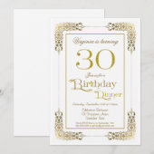 Invitation Elégant Ornate Gold Lace 30e Anniversaire Dîner (Devant / Derrière)