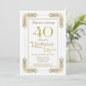 Invitation Elégant Ornate Gold Lace 40e Anniversaire Dîner (Debout devant)
