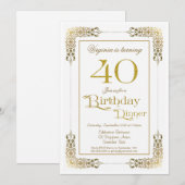 Invitation Elégant Ornate Gold Lace 40e Anniversaire Dîner (Devant / Derrière)