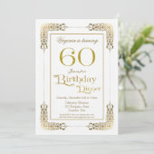 Invitation Elégant Ornate Gold Lace 60e Anniversaire Dîner (Debout devant)